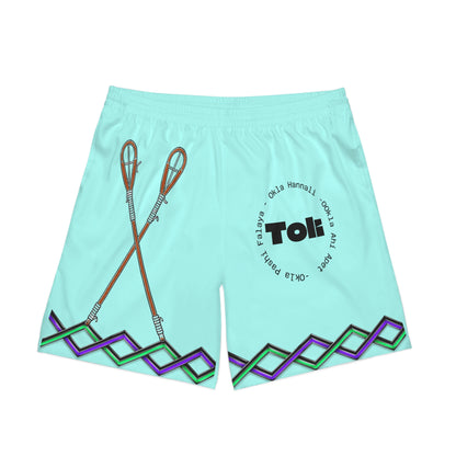 Toli Dist Aqua Paddle Swim Shorts — Personalized 'Toi' Beach Trunks with Geometric Trim