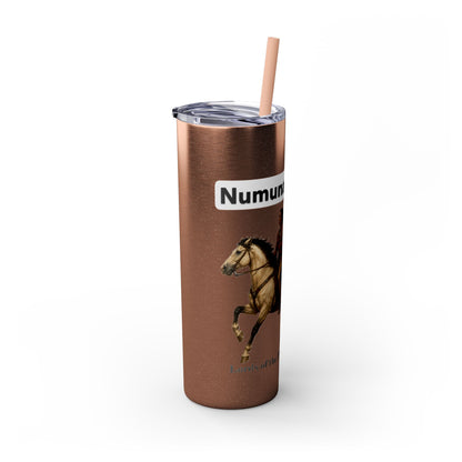 Comanche Numunah Warrior Horse 20oz Skinny Tumbler with Straw — Native American Inspired Travel Cup