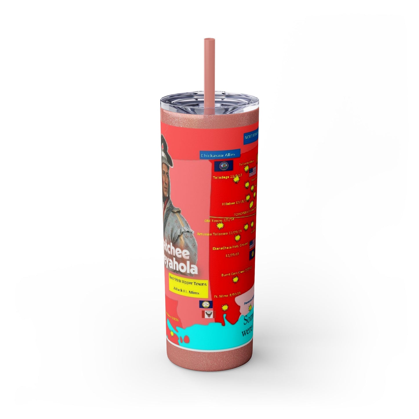 Opothleyahola Skinny Tumbler – Colorful Native American Portrait Design, 20oz Stainless Straw Cup