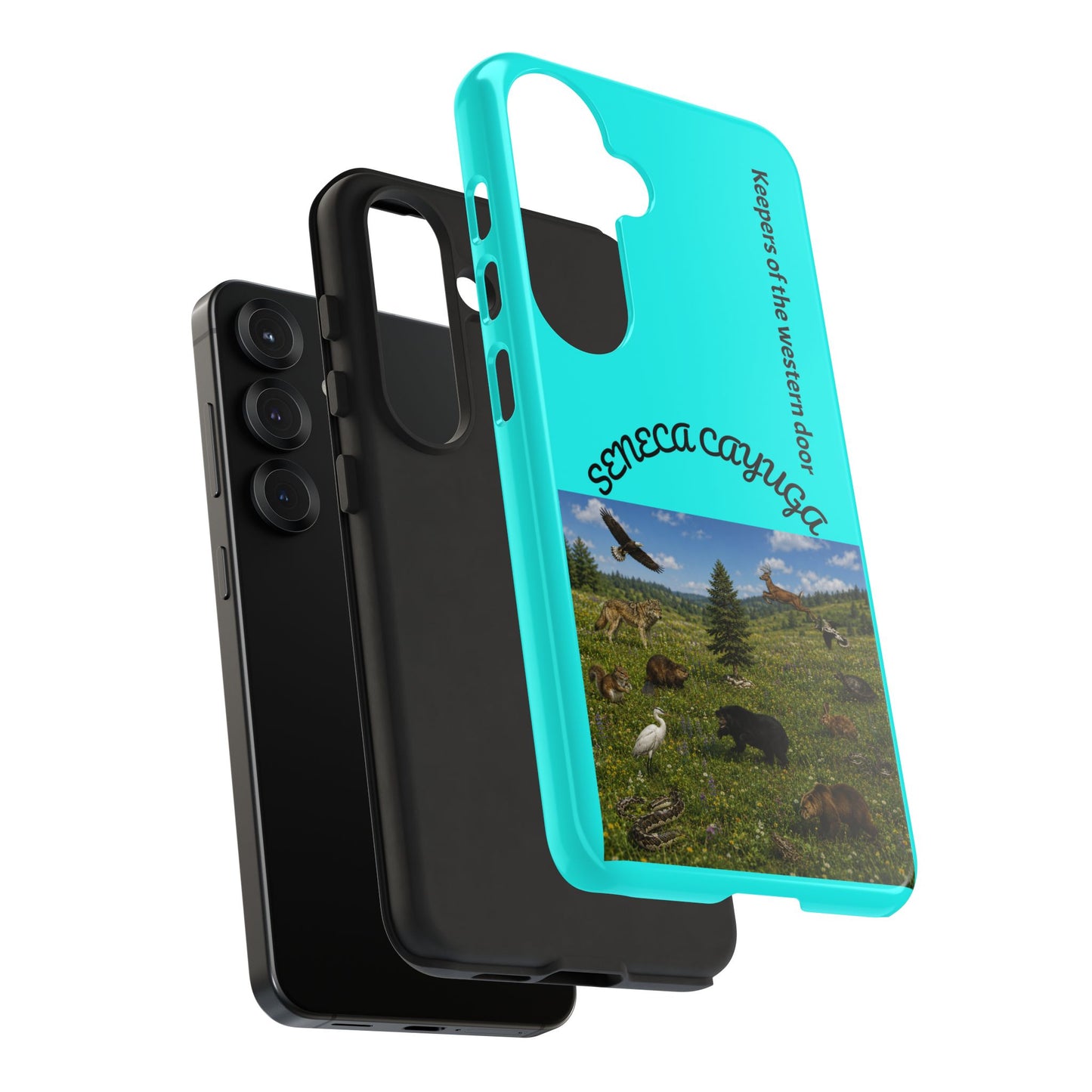 Seneca Cayuga Wildlife iPhone Case — "Keepers of the Western Door" Teal Protective Cover