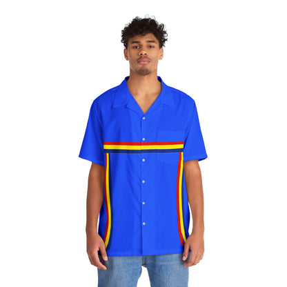 Ribbon Shirt inspired Blue Hawaiian Shirt with Rainbow Ribbon Trim — Men's Aloha Shirt