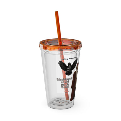 Blackhawk 16oz Tumbler with Straw — Illustrated Map & Raven Design