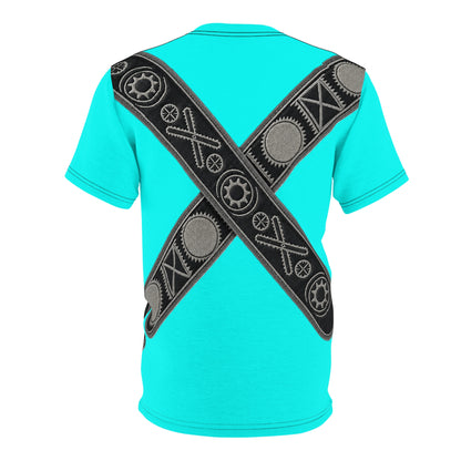 Bandolier Turquoise X Gear Tee — Industrial Steampunk Crossed Belt All-Over Print T‑Shirt