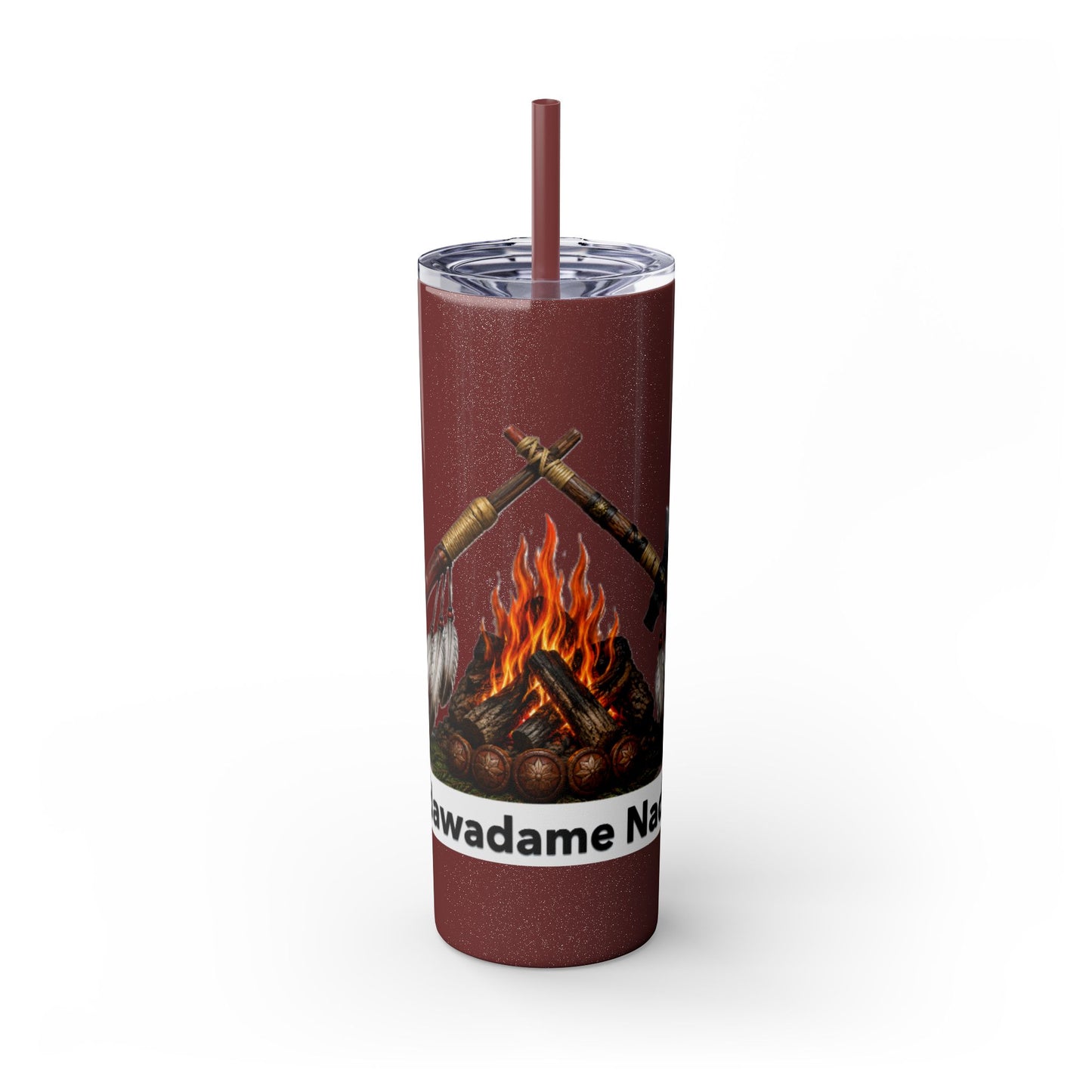 Pottawatomie Campfire Badge Skinny Tumbler 20oz — Badawadame Nation Design