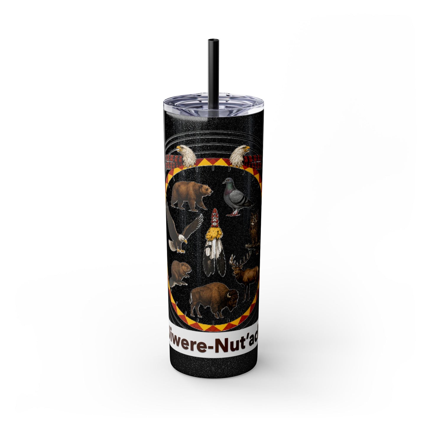 Otoe Missouria Native Animal Medicine Wheel 20oz Skinny Tumbler with Straw