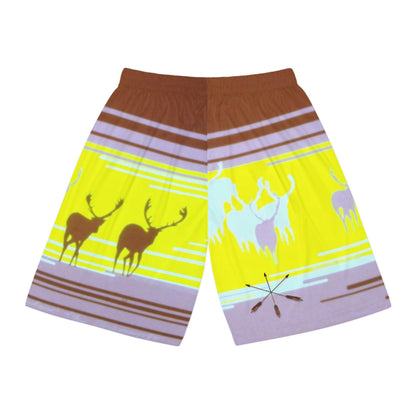 Caribou Stripe Basketball Shorts — Bright Yellow AOP Athletic Shorts
