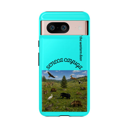 Seneca Cayuga Wildlife iPhone Case — "Keepers of the Western Door" Teal Protective Cover
