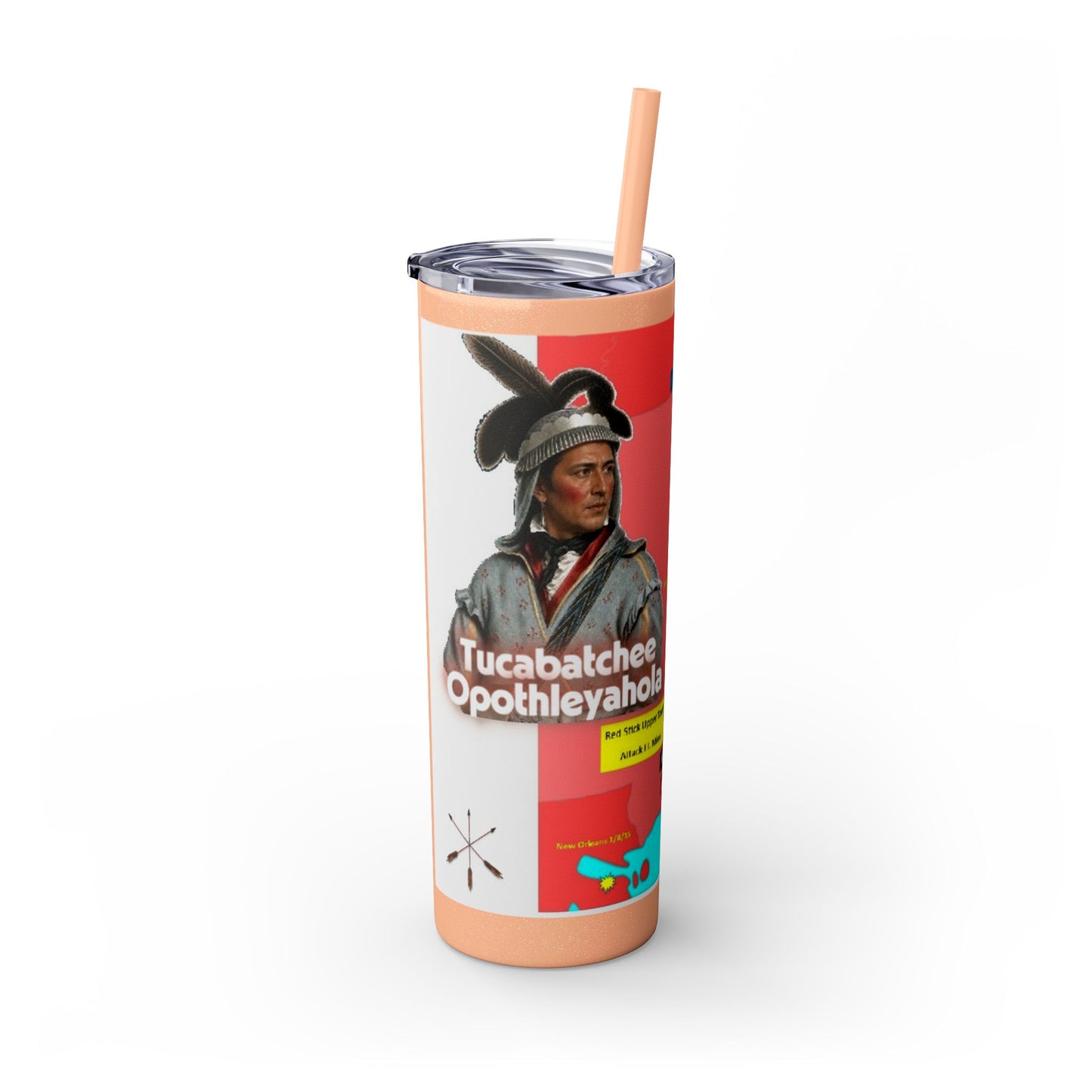 Opothleyahola Skinny Tumbler – Colorful Native American Portrait Design, 20oz Stainless Straw Cup