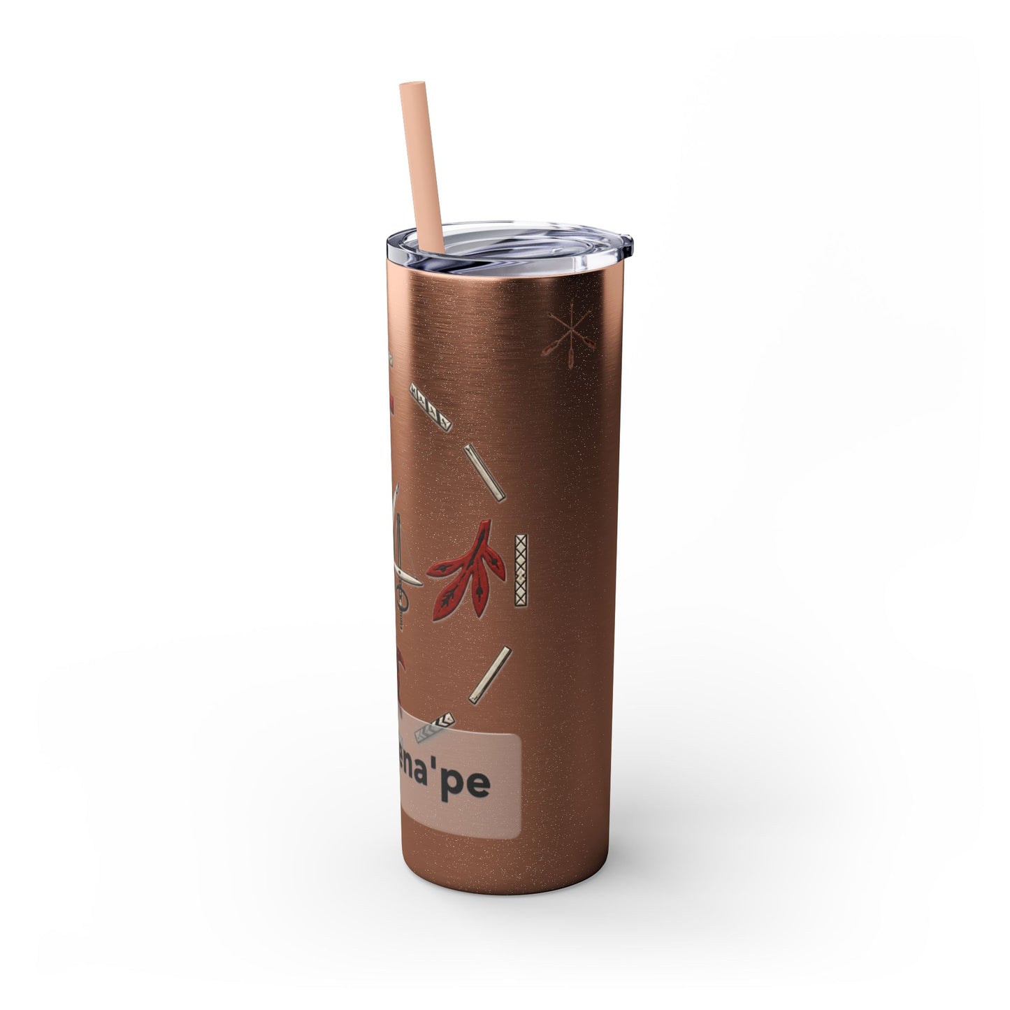 Delaware East Personalized 20oz Skinny Tumbler with Straw — Custom Name Tribal Crest Design