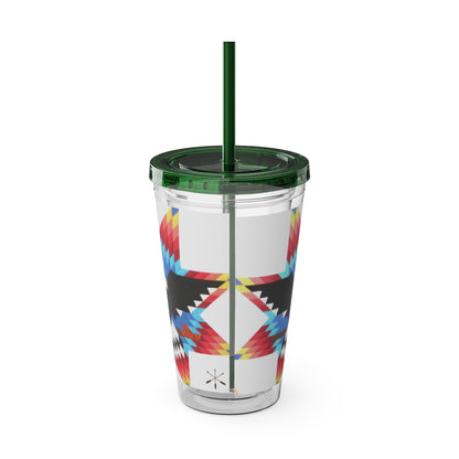 Onci 16oz Sunsplash Tumbler with Straw — Southwestern Eagle Pattern, Insulated Travel Cup