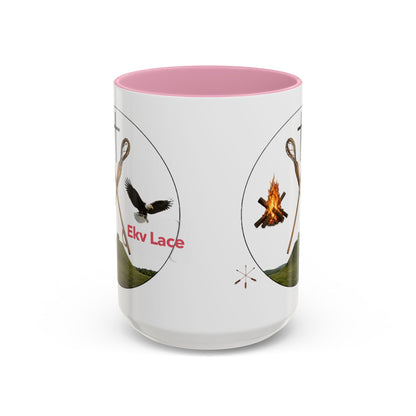 Kialegee Adventure Mug — 'Ekv Lace' Cross, Eagle & Campfire Ceramic Coffee Cup (11oz/15oz)