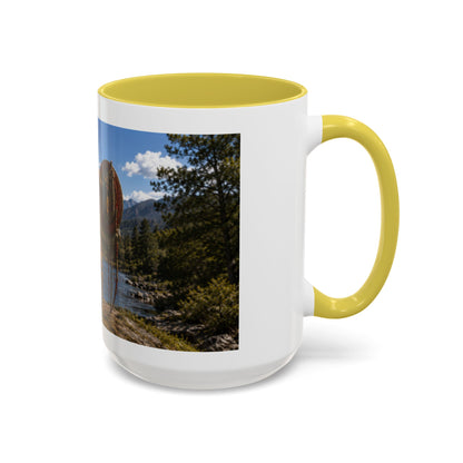 Chickasaw Warrior Statue Scenic Mug — Mythic Landscape Coffee Cup (11oz/15oz)