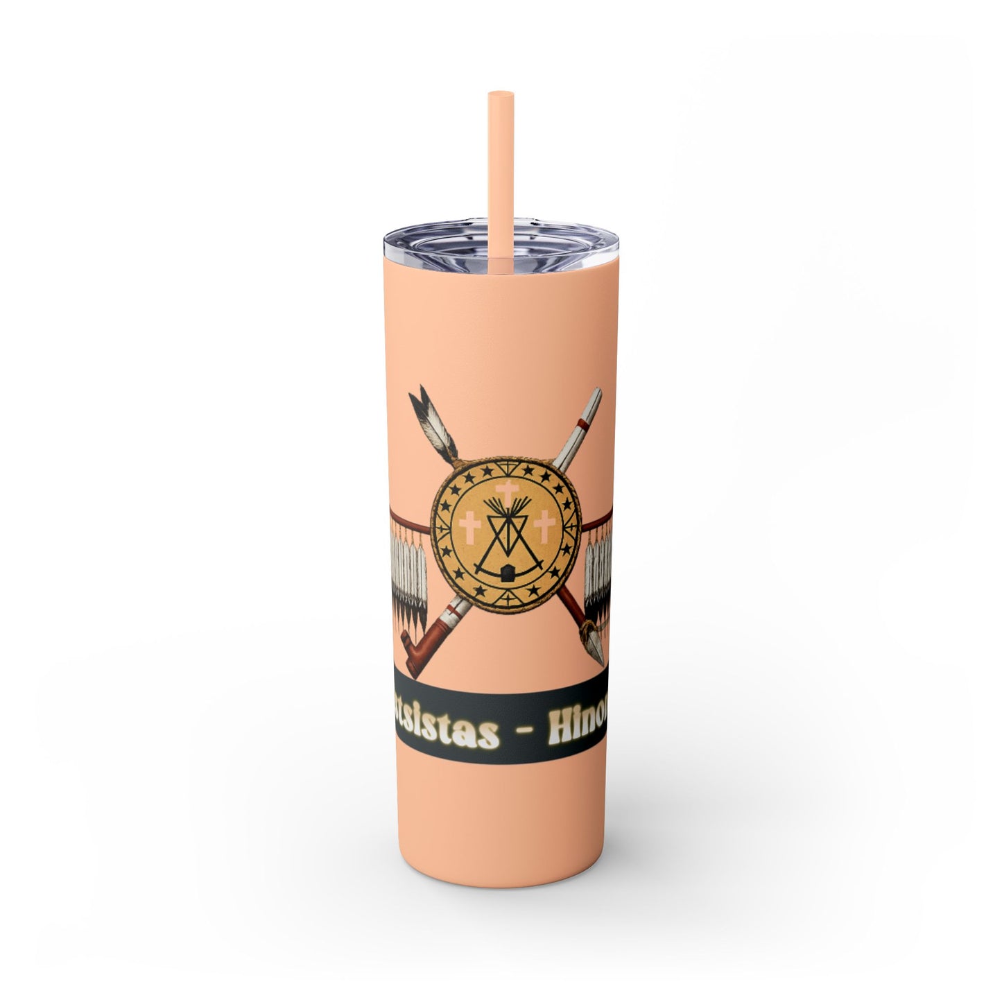 Cheyenne Arapaho 20oz Skinny Tumbler — Native American Shield & Arrows Design (Tsistsistas - Hinono'eitiit)