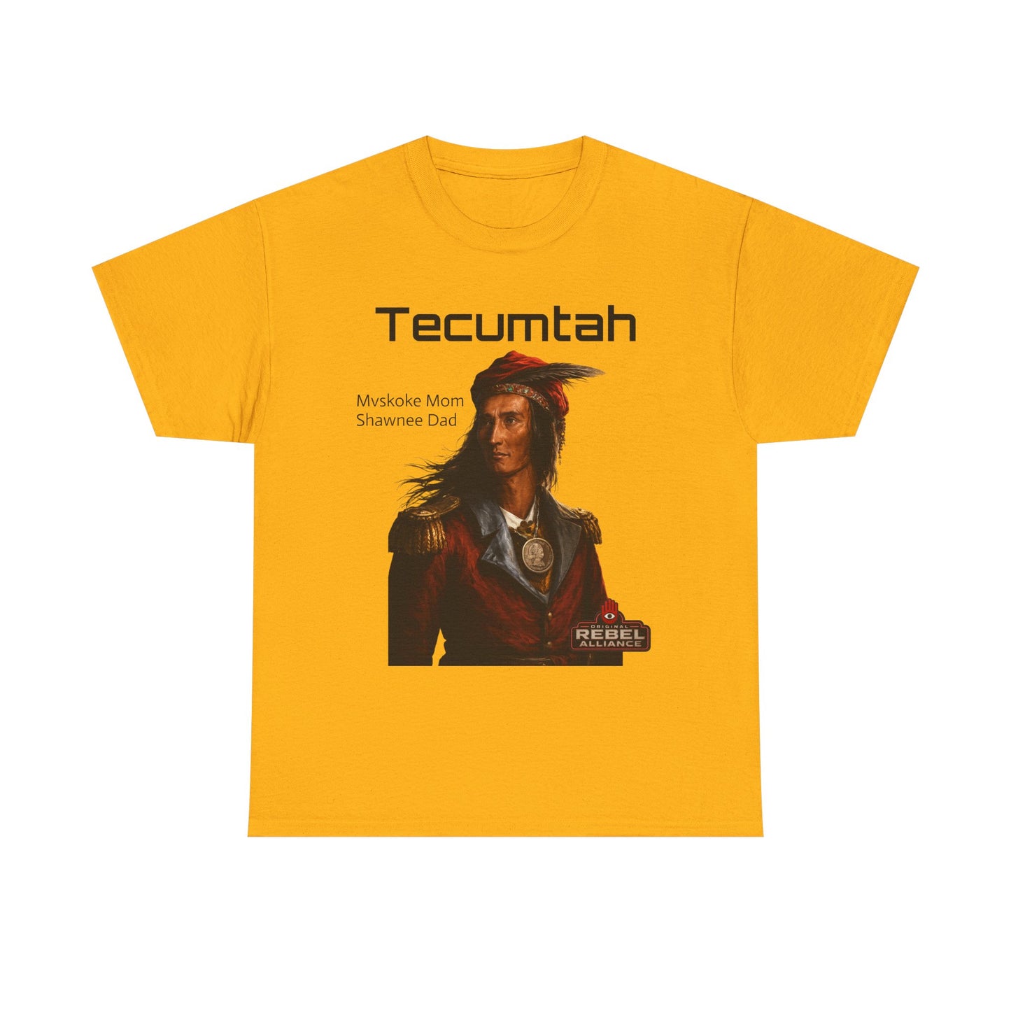 Tecumtah Native American Portrait T‑Shirt — Mvskoke Mom/Shawnee Dad Heritage Tee