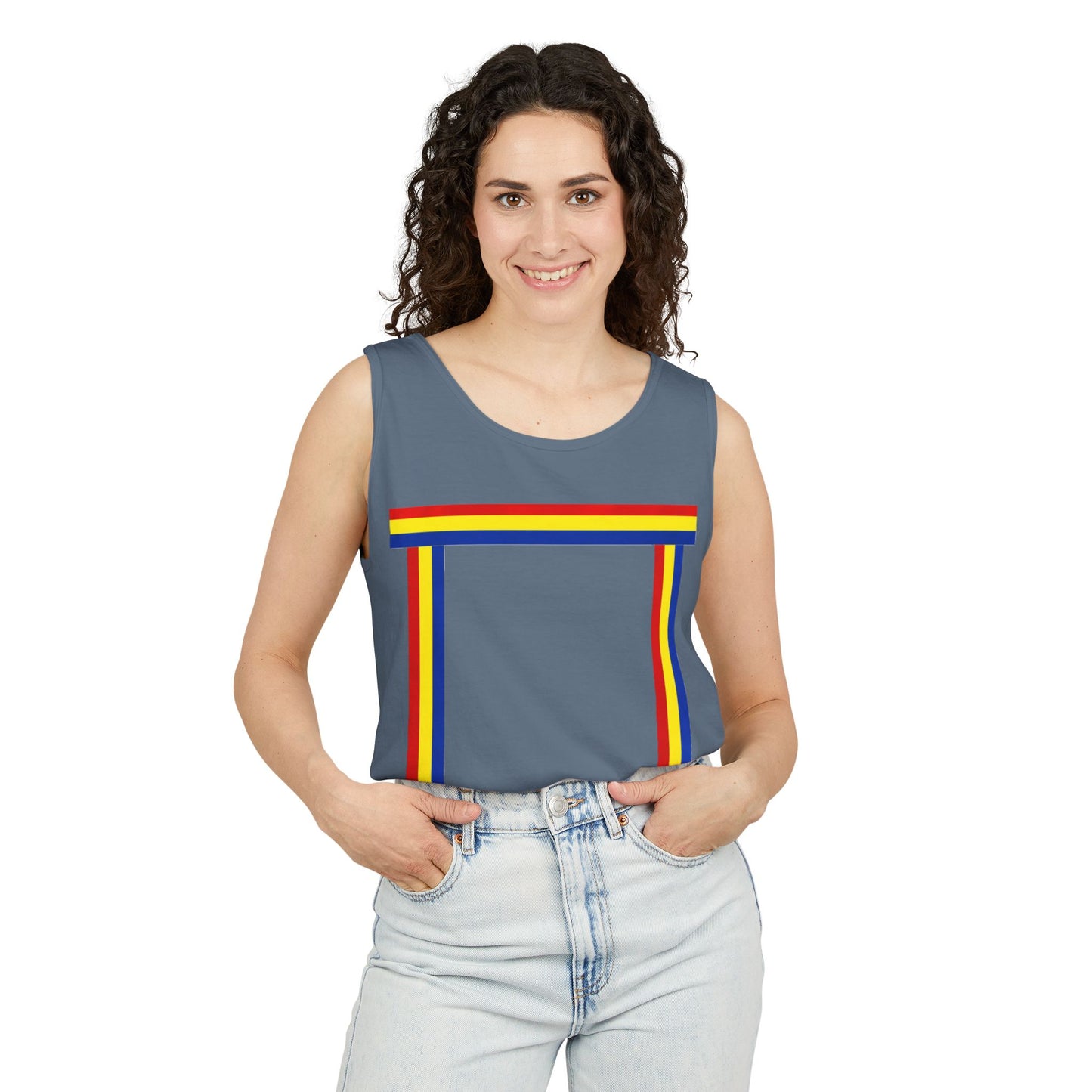 Blue Ribbon Shirt inpired Tank Top — Minimal Rainbow Ribbon Graphic