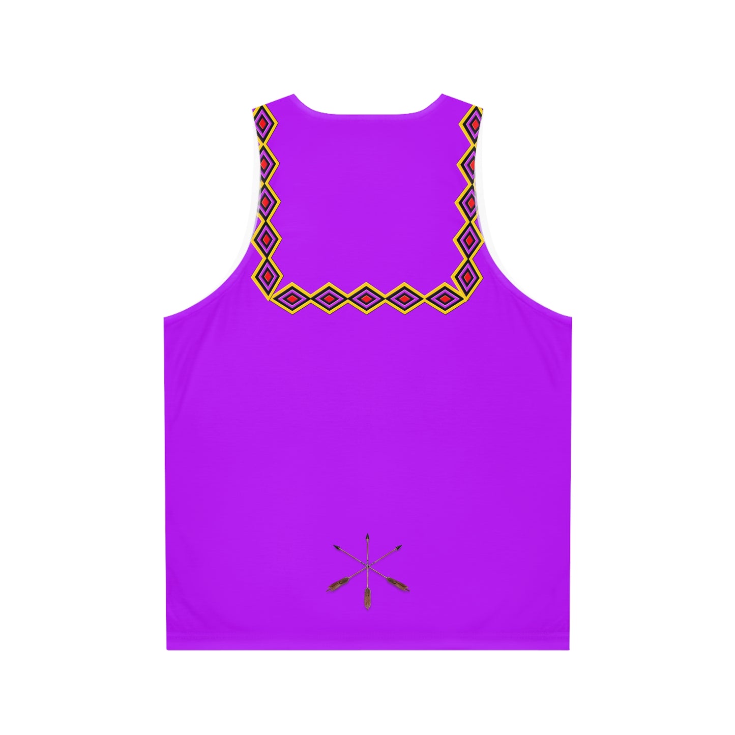 Chahta Purple Geometric Yoke Tank Top — Bold Tribal Diamond Pattern AOP
