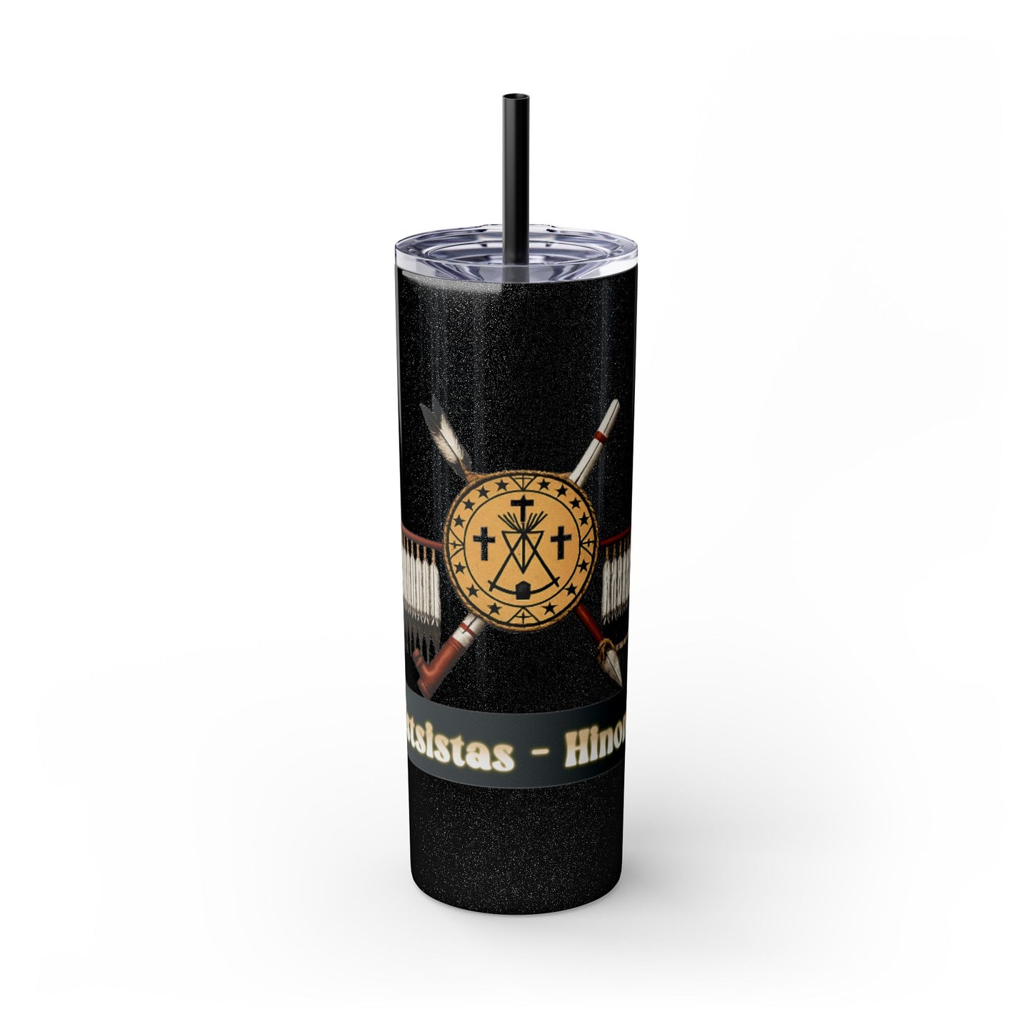 Cheyenne Arapaho 20oz Skinny Tumbler — Native American Shield & Arrows Design (Tsistsistas - Hinono'eitiit)