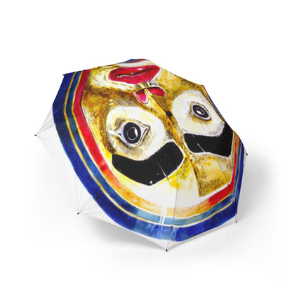 Moon Mask Foldable Umbrella — Colorful Mask Face Print, Compact Semi‑Automatic Travel Umbrella