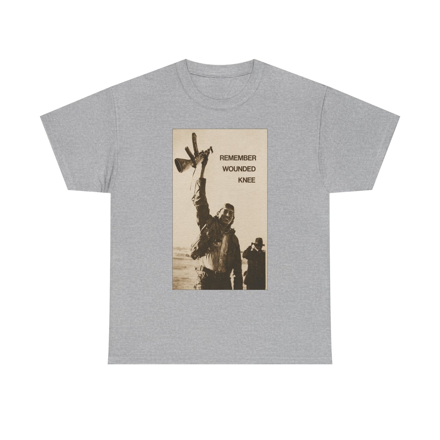 T-Shirt — 'Remember Wounded Knee' Historical Protest Tee with Arrow Emblem