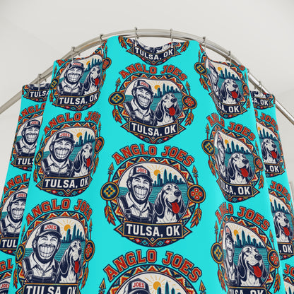 Tulsa Anglo Joe's Patterned Shower Curtain — Retro Logo Bathroom Décor