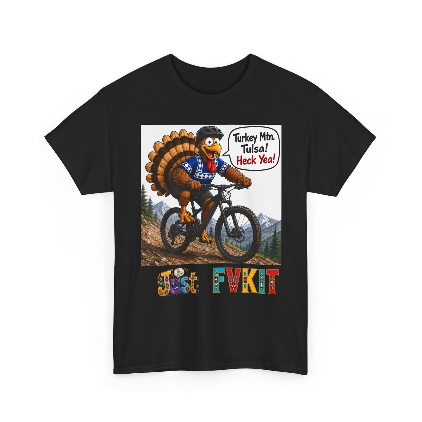 Turkey Mountain Biker Tee — 'Turkey Mtn Tulsa! Heck Yeah!' Graphic T-Shirt