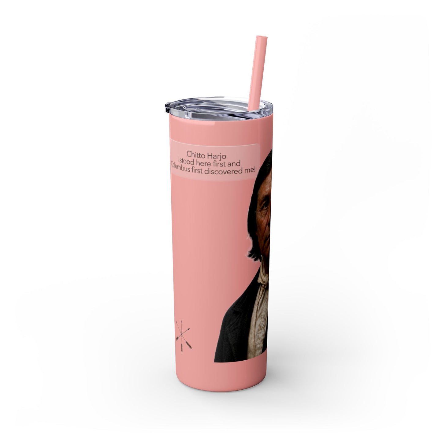 Chitto Harjo 20oz Skinny Tumbler with Classic Native American Portrait — Travel Straw Cup