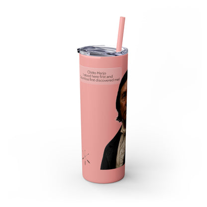 Chitto Harjo 20oz Skinny Tumbler with Classic Native American Portrait — Travel Straw Cup