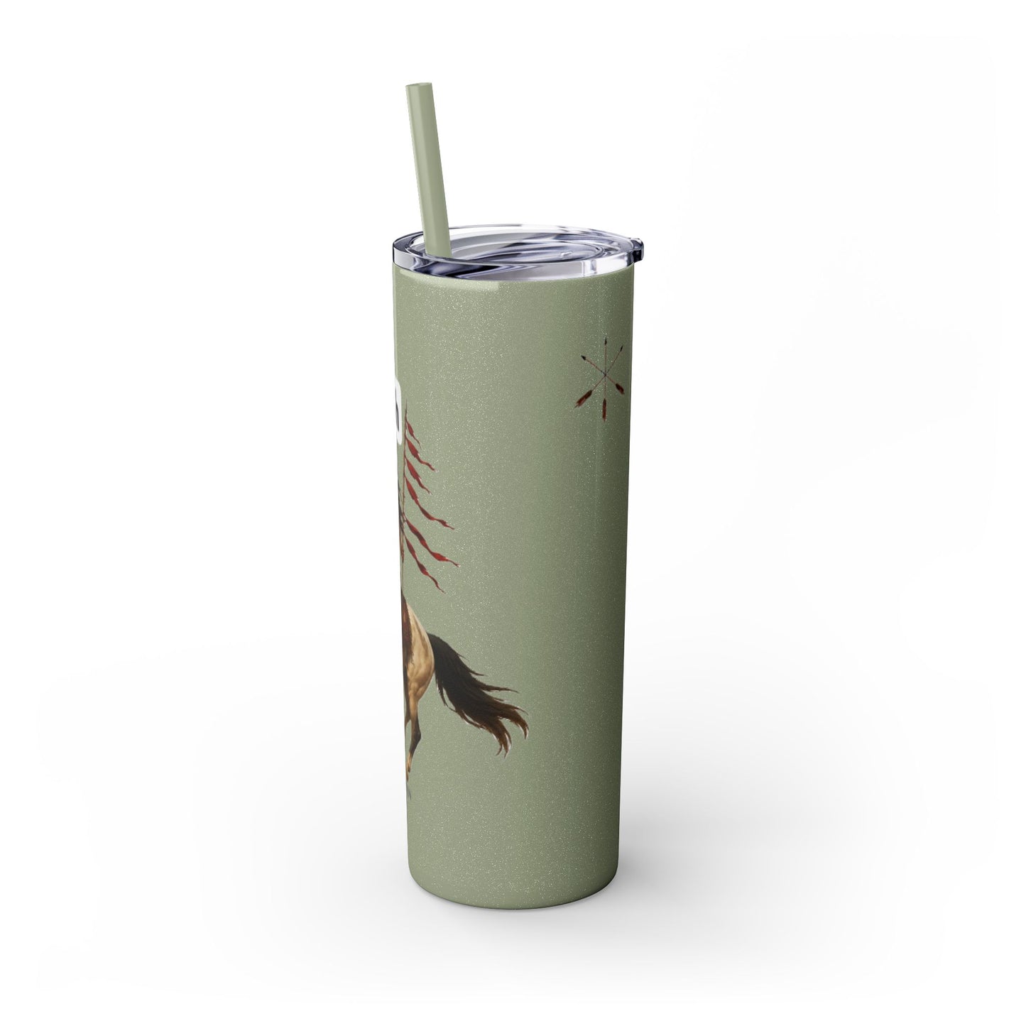 Comanche Numunah Warrior Horse 20oz Skinny Tumbler with Straw — Native American Inspired Travel Cup