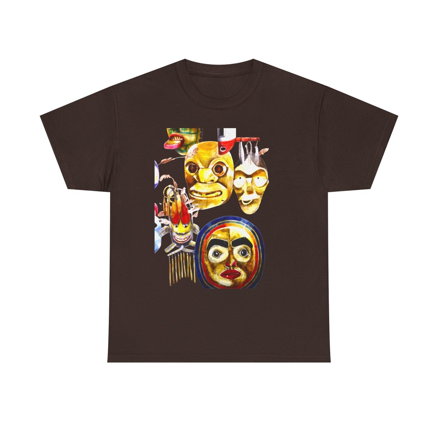 Mask Print Tee — Tribal Mask Artwork T‑Shirt with Arrow Backprint