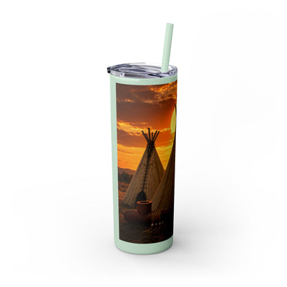 Ponca Sunset Teepee Skinny Tumbler — 20oz Insulated Straw Cup