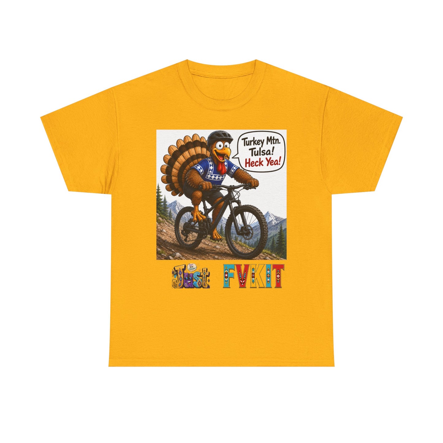 Turkey Mountain Biker Tee — 'Turkey Mtn Tulsa! Heck Yeah!' Graphic T-Shirt
