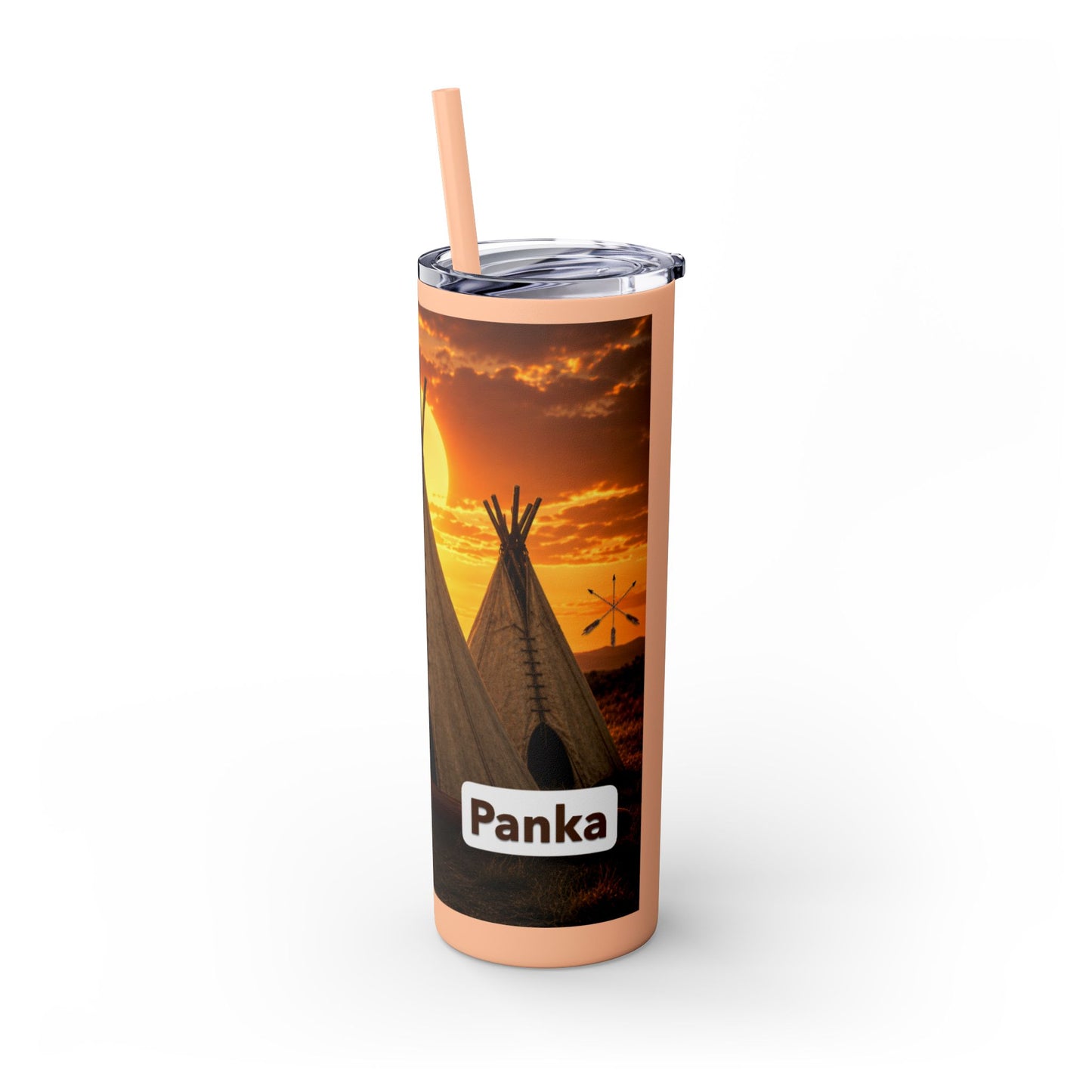 Ponca Sunset Teepee Skinny Tumbler — 20oz Insulated Straw Cup