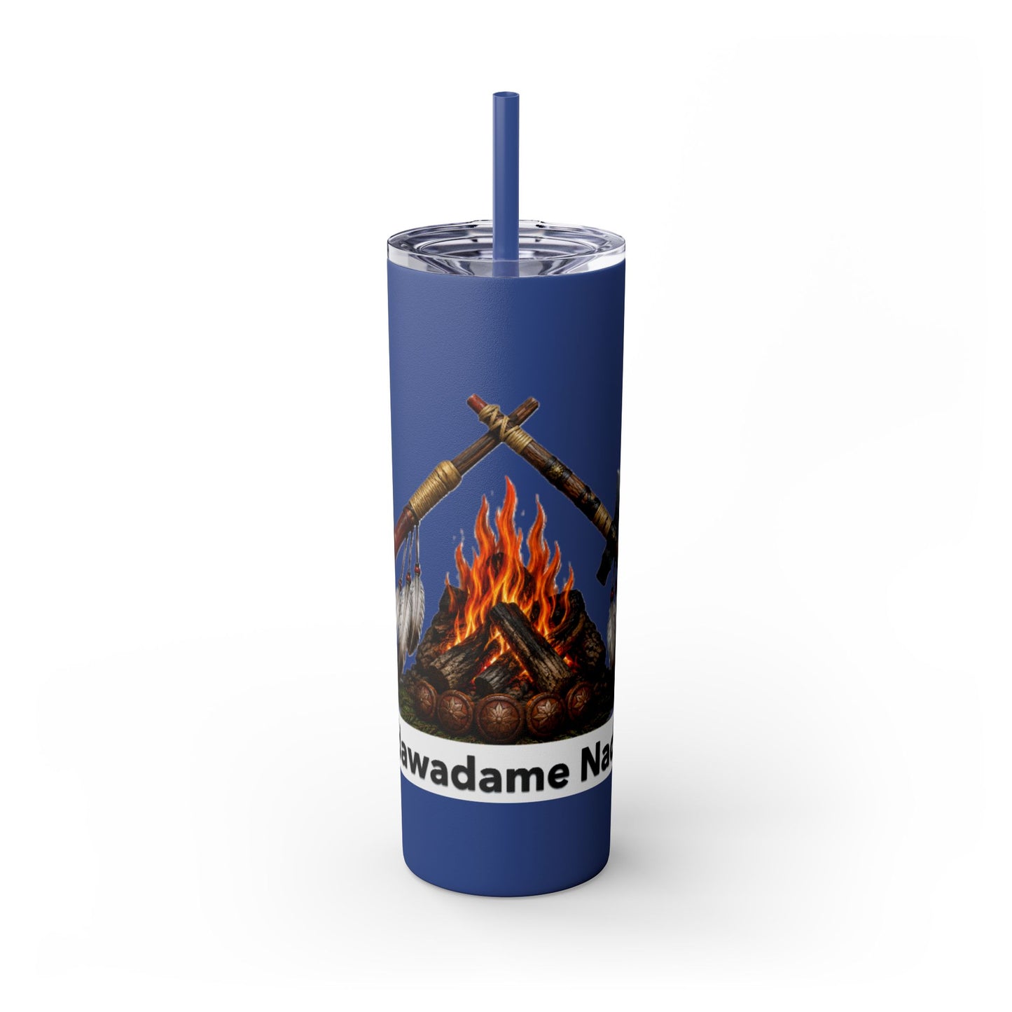 Pottawatomie Campfire Badge Skinny Tumbler 20oz — Badawadame Nation Design