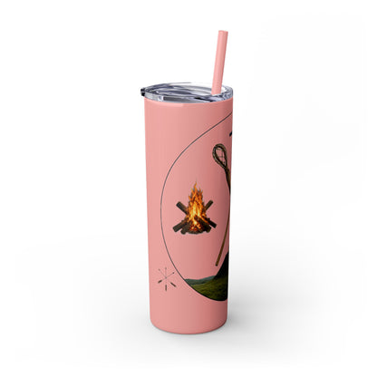 Kialegee 20oz Skinny Tumbler — Faith & Outdoor Lacrosse Design with Cross, Sticks, Campfire