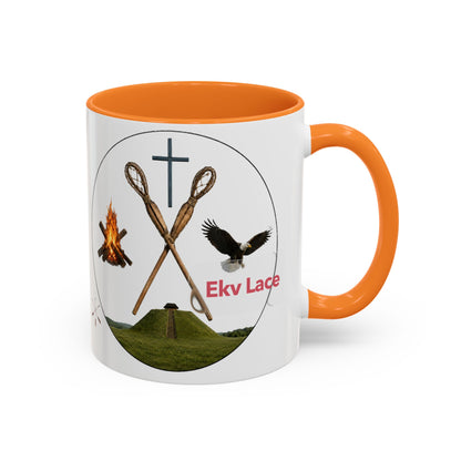 Kialegee Adventure Mug — 'Ekv Lace' Cross, Eagle & Campfire Ceramic Coffee Cup (11oz/15oz)