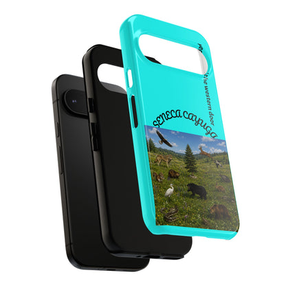 Seneca Cayuga Wildlife iPhone Case — "Keepers of the Western Door" Teal Protective Cover