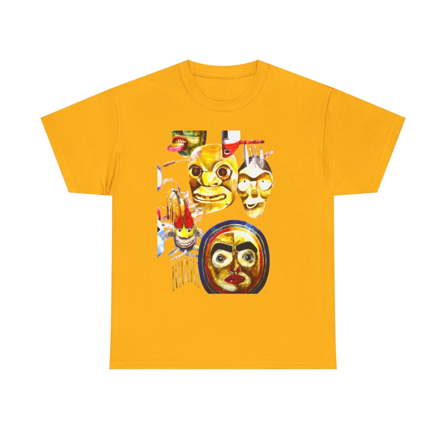 Mask Print Tee — Tribal Mask Artwork T‑Shirt with Arrow Backprint