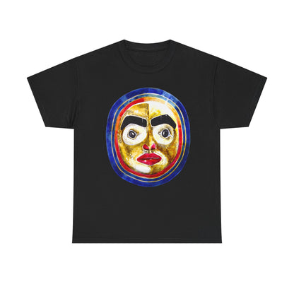 Moon Mask Art Tee — Colorful Surreal Face Graphic T-Shirt