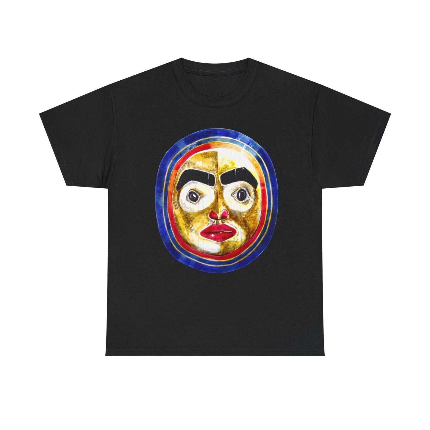 Moon Mask Art Tee — Colorful Surreal Face Graphic T-Shirt