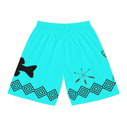 Fish Silhouette Basketball Shorts — Aqua Tribal AOP