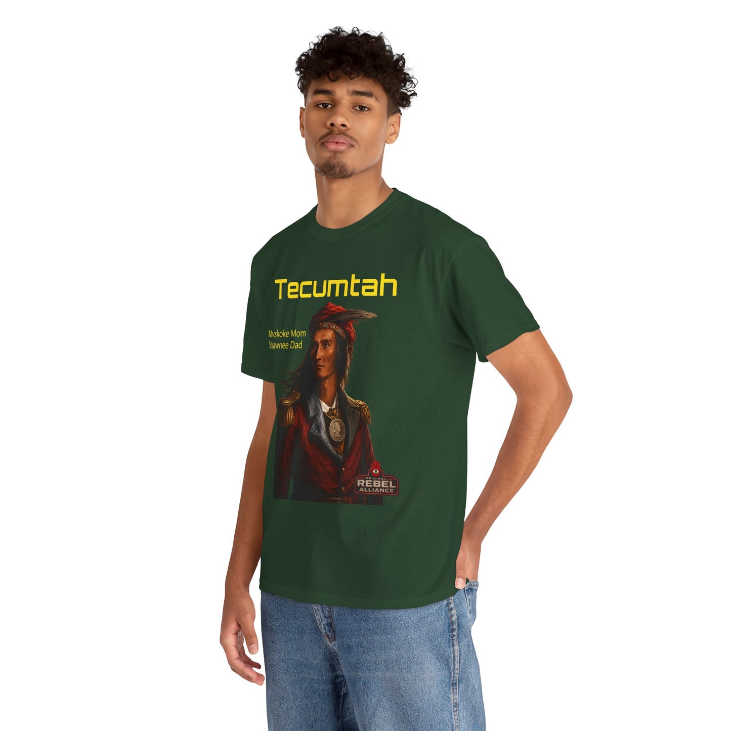 Tecumtah Native American Portrait T‑Shirt — Mvskoke Mom/Shawnee Dad Heritage Tee