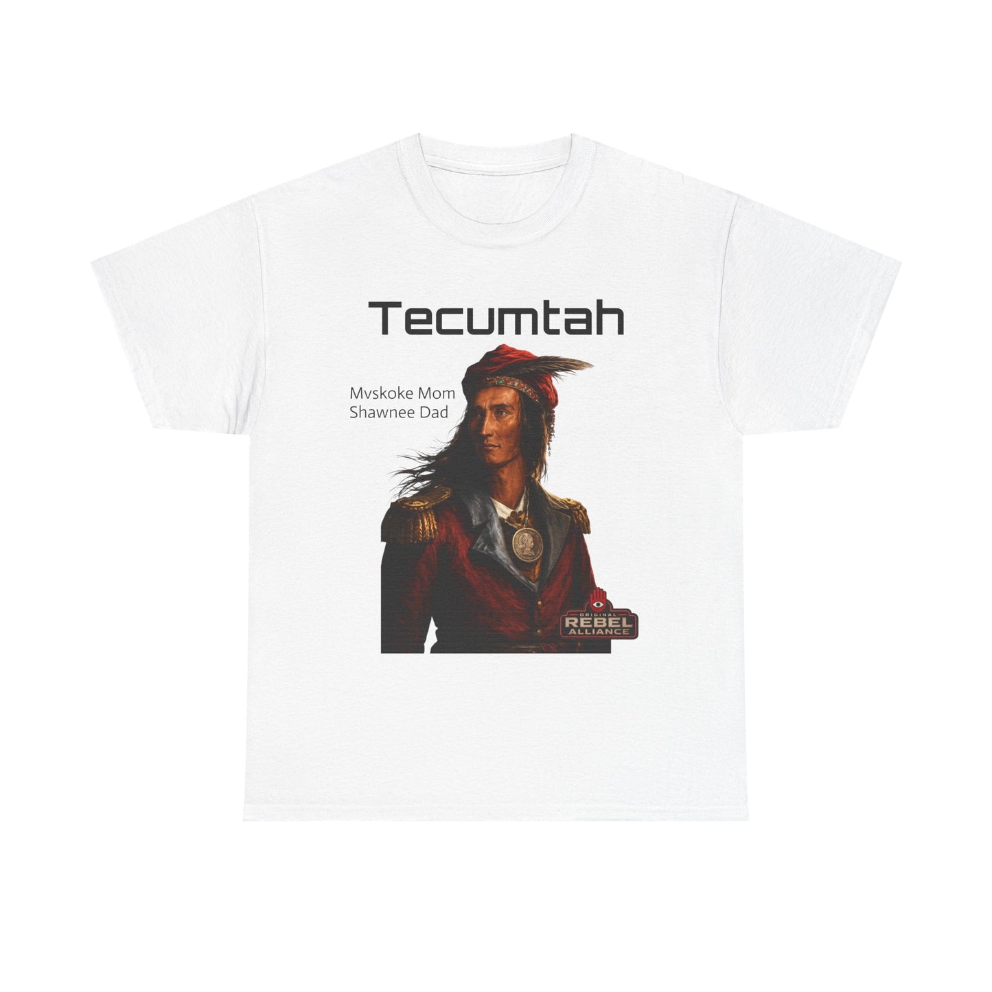Tecumtah Native American Portrait T‑Shirt — Mvskoke Mom/Shawnee Dad Heritage Tee