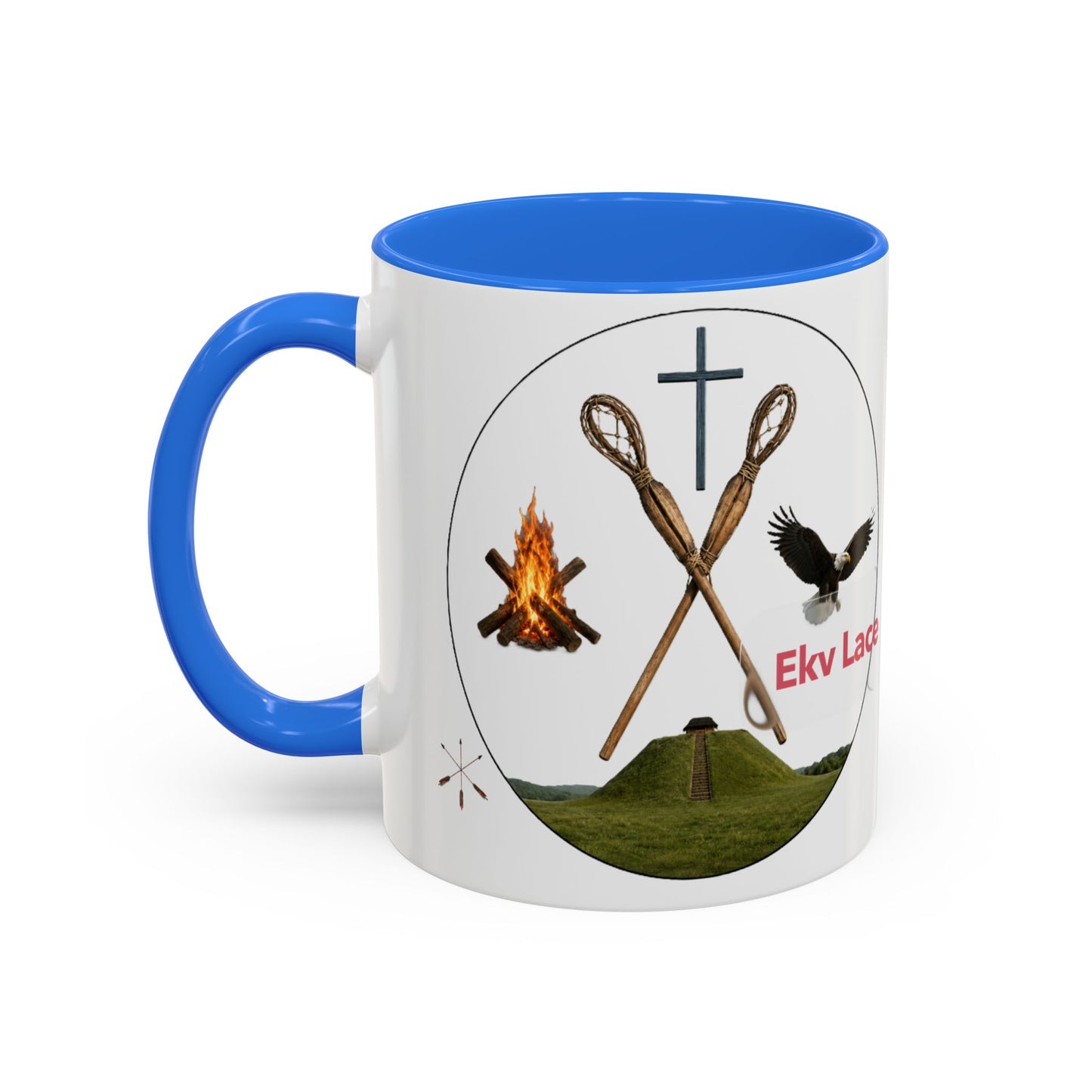 Kialegee Adventure Mug — 'Ekv Lace' Cross, Eagle & Campfire Ceramic Coffee Cup (11oz/15oz)
