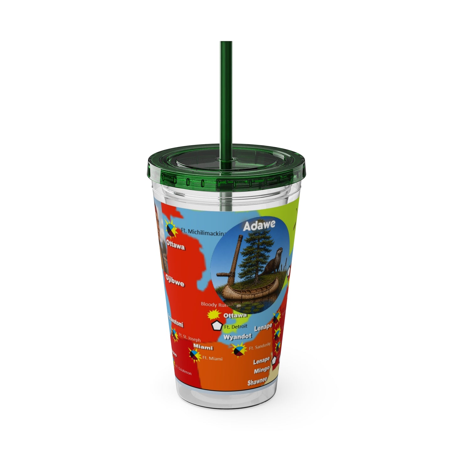 Pontiac Indigenous Nations Map Tumbler — 16oz Sunsplash Straw Cup