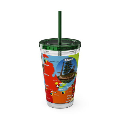 Pontiac Indigenous Nations Map Tumbler — 16oz Sunsplash Straw Cup