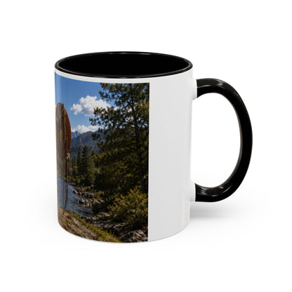 Chickasaw Warrior Statue Scenic Mug — Mythic Landscape Coffee Cup (11oz/15oz)