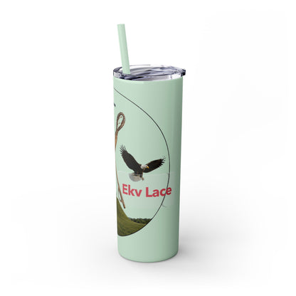 Kialegee 20oz Skinny Tumbler — Faith & Outdoor Lacrosse Design with Cross, Sticks, Campfire
