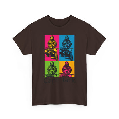 T-Shirt — Capt. Jack Pop-Art Portrait Tee with Arrow Back Print