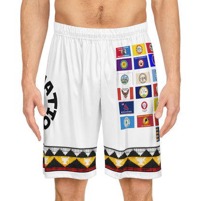 Native Nations Flag Basketball Shorts — Tribal Pattern All-Over Print