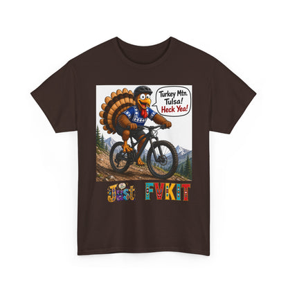 Turkey Mountain Biker Tee — 'Turkey Mtn Tulsa! Heck Yeah!' Graphic T-Shirt